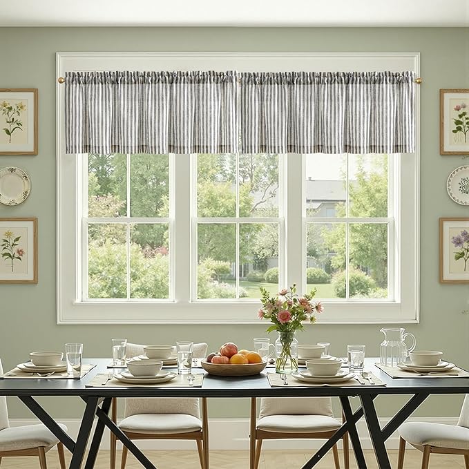 jinchan Valance Curtain Linen Textured Striped Window Curtain - Image 4