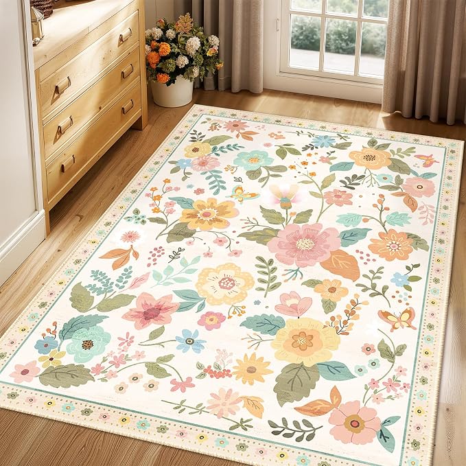RELEANY Floral Nursery 3x5 Area Rugs Washable Print Boho Cute Carpet Non Slip - Image 8