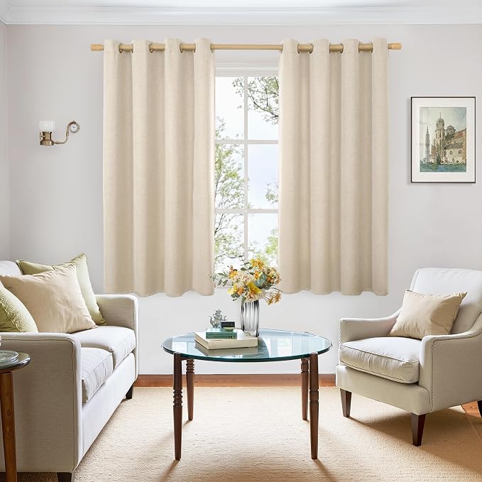 BGment Short Oatmeal Linen Curtains 54 Inch Length 2 Panels - Image 2