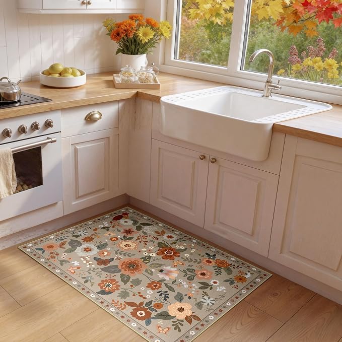 RELEANY Floral Nursery 2x3 Area Rugs Washable Print Boho Cute Carpet Non Slip - Image 3