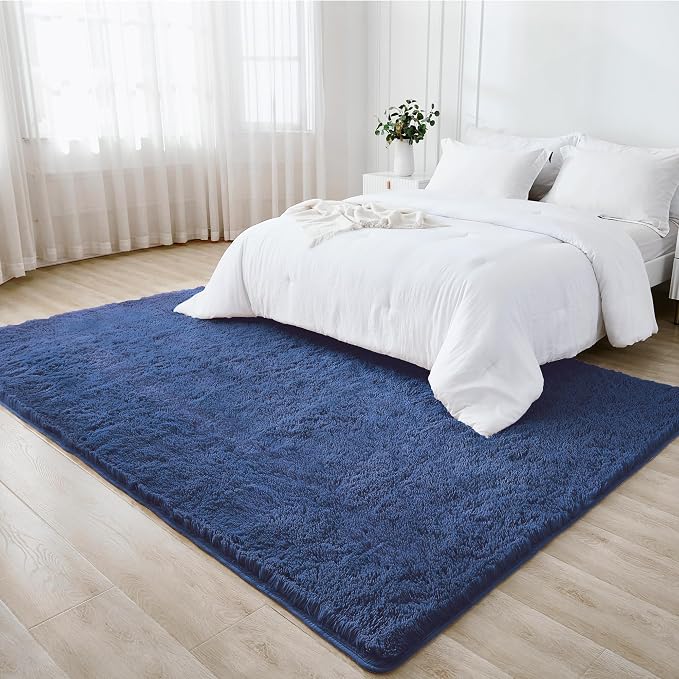 Litanika 5x8 Shag Area Rug for Living Room Bedroom, Dark Blue High Pile Ultra - Image 3