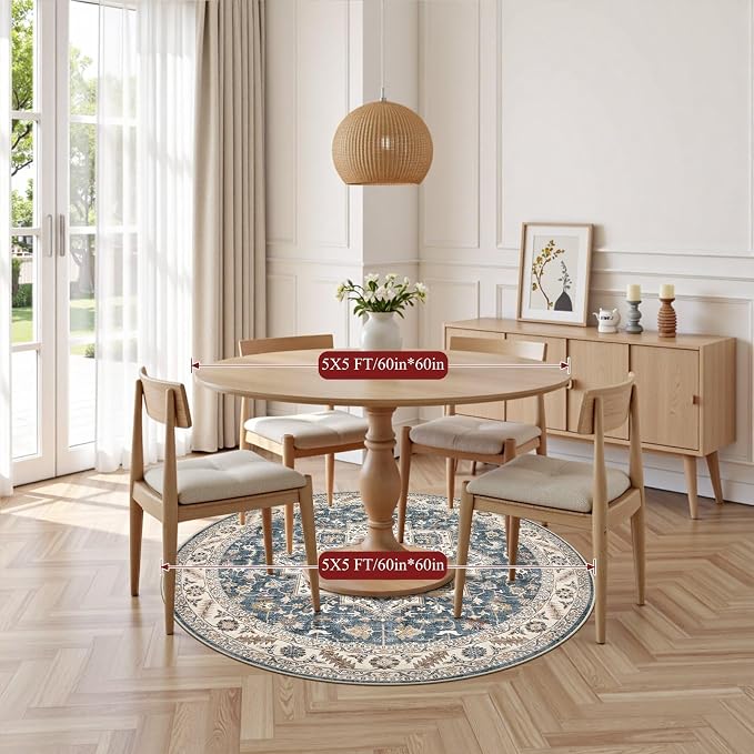 5ft Round Vintage Living Room Area Rug - Image 5