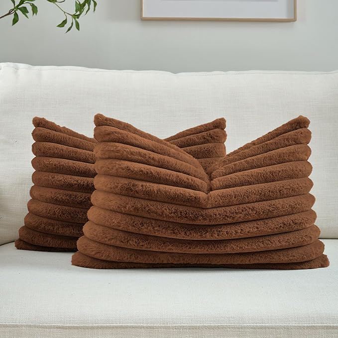 FUTEI Rust Decorative Throw Pillow Covers Set of 2, 12x20 Inch Soft Fluffy Faux by FUTEI