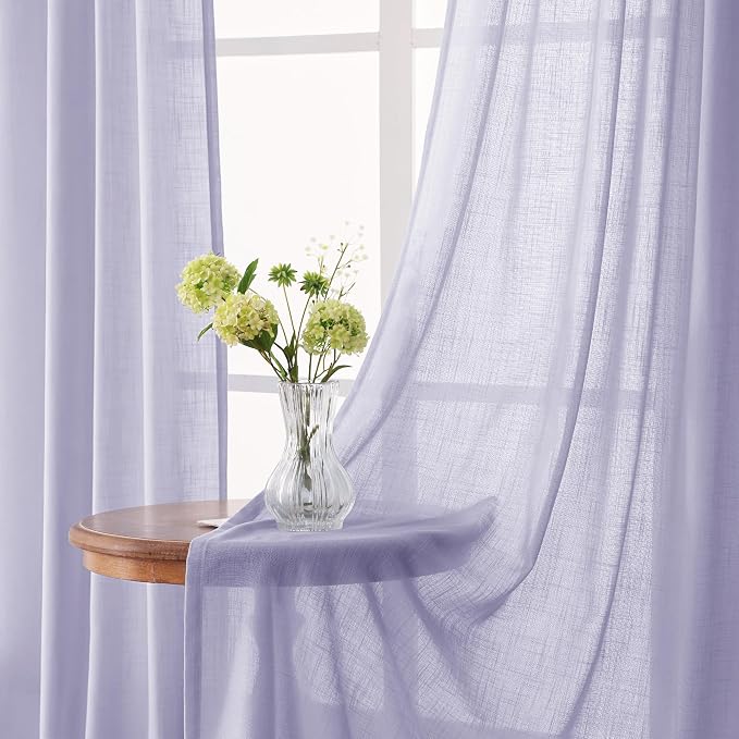 Lavender Semi Sheer Linen Purple Curtains 120 Inches Extra Long Ceiling to Floor - Image 3
