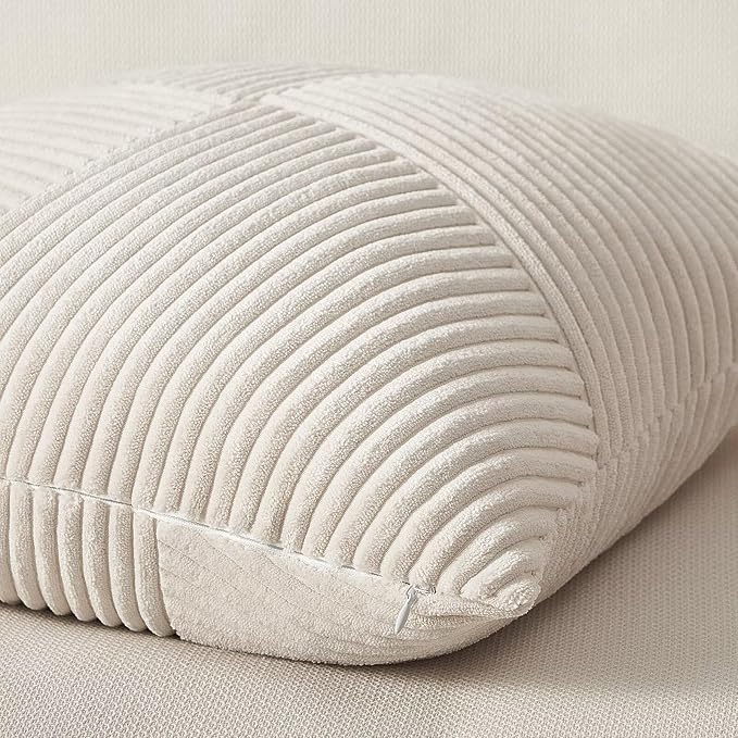 Topfinel 24x24 inches Pillow Covers Set of 2 Cream White Corduroy Decorative - Image 2