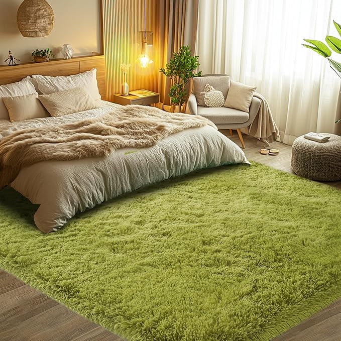 Green Area Rug for Bedroom: 3x5 Plush Shag Carpet-Modern Fuzzy Furry Soft Rugs - Image 3