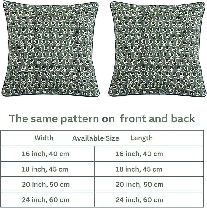 Ridhi Block Print Basil Green Pillow Cover 24" x 24" Decorative Couch Pillows - Image 5