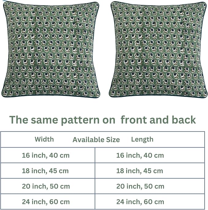 Ridhi Block Print Basil Green Pillow Cover 18" x 18" Decorative Couch Pillows - Image 5