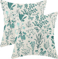 AEIOAE Summer Pillow Covers 16x16 Inch Set of 2, Teal Green Wild Flower Plant by AEIOAE