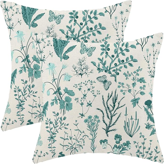AEIOAE Summer Pillow Covers 16x16 Inch Set of 2, Teal Green Wild Flower Plant by AEIOAE