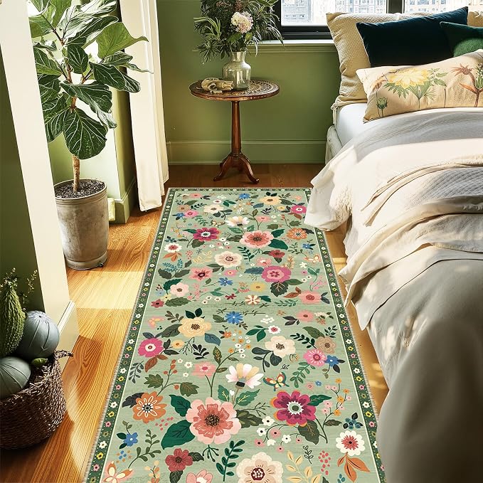 RELEANY Floral Nursery 2x6 Area Rugs Washable Print Boho Cute Carpet Non Slip - Image 8