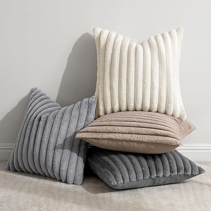 MIULEE Faux Fur Plush Decorative Throw Pillow Covers 18x18 Set of 4, Boho - Image 3