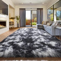 Amdrebio Black White Grey Rugs for Living Room Bedroom, 9x12 Big Fluffy Shaggy by Amdrebio
