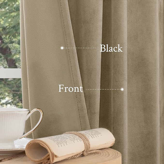 LAMIT Velvet Curtains 90 Inch for Living Room, Dark Taupe Thick Thermal - Image 5