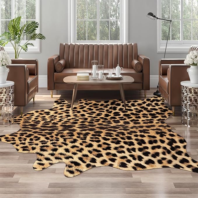AROGAN Premium Leopard Print Rug 6.2x7 Feet, Machine Washable Faux Fur Cheetah - Image 3