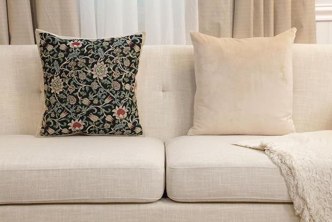 C Charlotte Home Furnishings Inc Fleur De Morris Black Belgian Cushion Cover - - Image 6