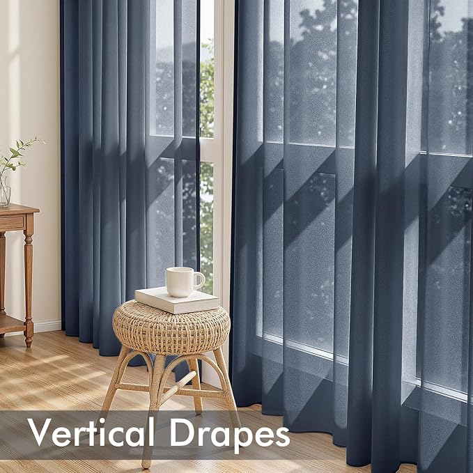 MIULEE Navy Blue Sheer Curtains 90 Inches Long, 4 Panels Set, Light Filtering - Image 5