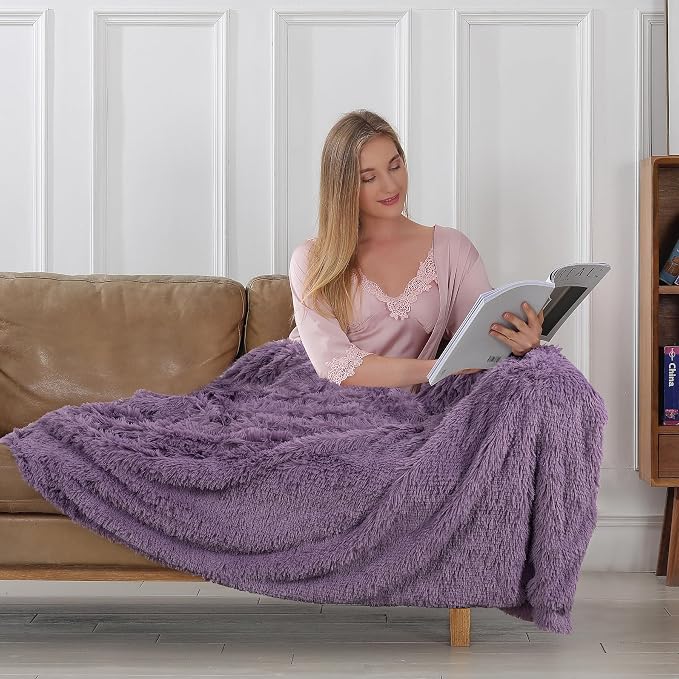 Tuddrom Decorative Extra Soft Faux Fur Blanket Twin Size 70" x 78", Solid - Image 3