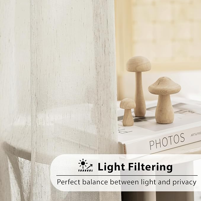 FMFUNCTEX Linen Sheer Curtains for Bedroom, Natural Flax Blend Window Draperies - Image 2