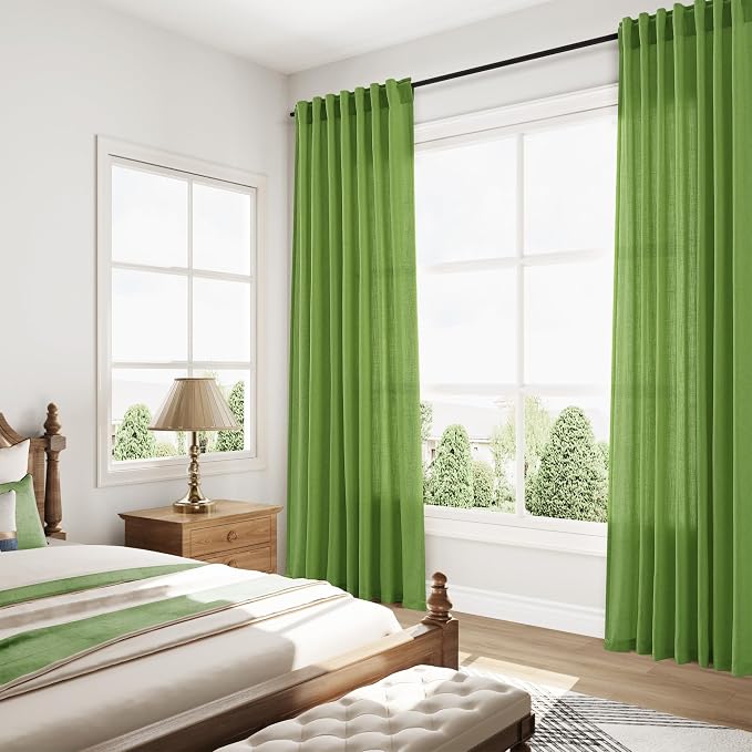 Nanspring Lime Green Linen Blend Light Filtering Back Tab Curtains 108 Inches - Image 8