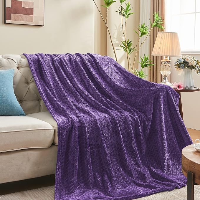 inhand Purple Fleece Twin Blanket, Super Soft Flannel Leaves Pattern Fuzzy by inhand