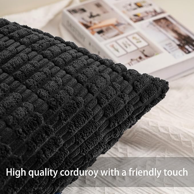 Pack of 2 Corduroy Decorative Throw Pillow Covers 18x18 InchSoft Boho Striped - Image 2