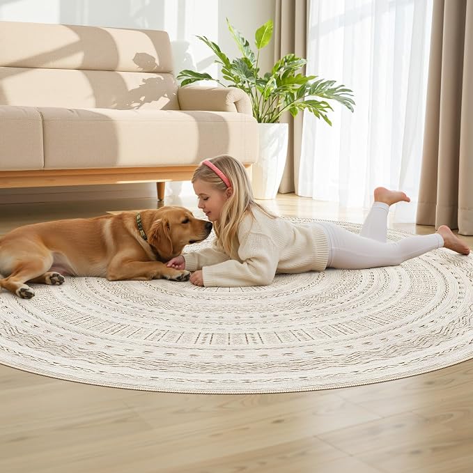cotiled 6x6 Round Area Rug Living Room: Washable Boho Rugs - Image 7