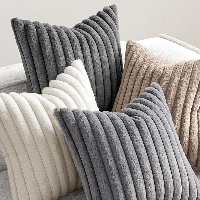 MIULEE Faux Fur Plush Decorative Throw Pillow Covers 18x18 Set of 4, Boho - Image 5