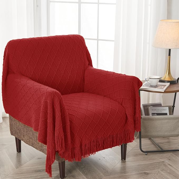 inhand Pomegranate Red Knitted Throw Blanket - Image 4