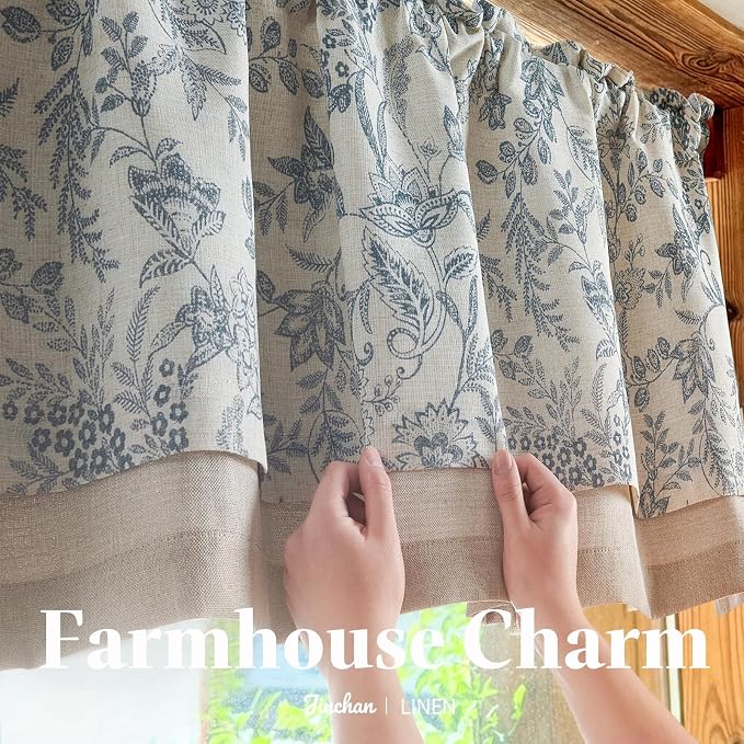 jinchan Linen Valance Curtain Farmhouse Floral Printed Small Window Curtain - Image 7