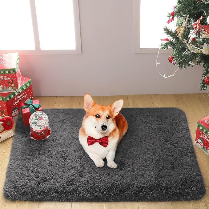 Merelax Fluffy Shaggy Small Area Rug, Dark Grey 2x3 Doormat Door Rugs - Image 3