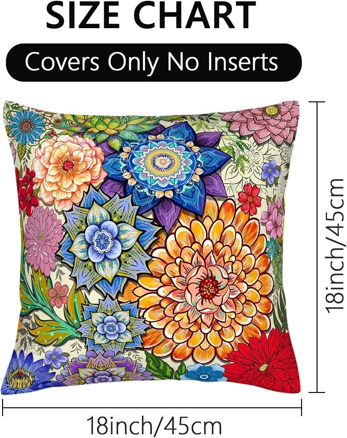 Colorful Boho Mandala Floral Throw Pillow Covers 18x18 Set of 2, Spring Easter - Image 7