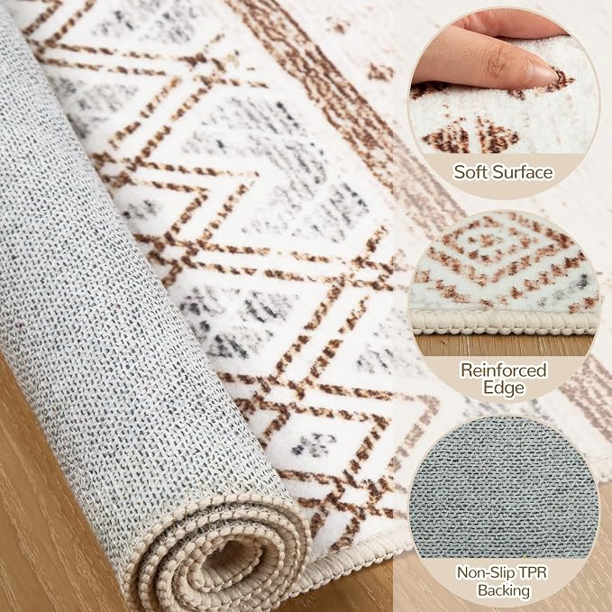 BESTSWEETIE 2x8 Area Rugs for Living Room Washable Moroccan Farmhouse Neutral - Image 3