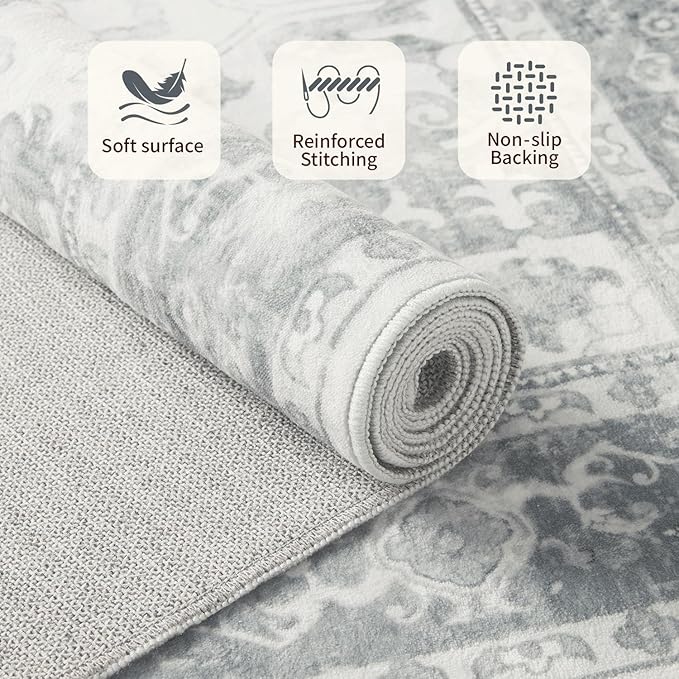 Rugxara Washable Area Rug for Living Room, Neutral Vintage Boho Rugs for Office - Image 5
