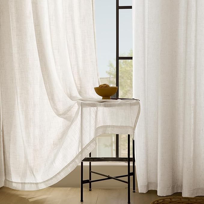 Cream Linen Curtains 63 inch Length 2 Panel Set - Image 5