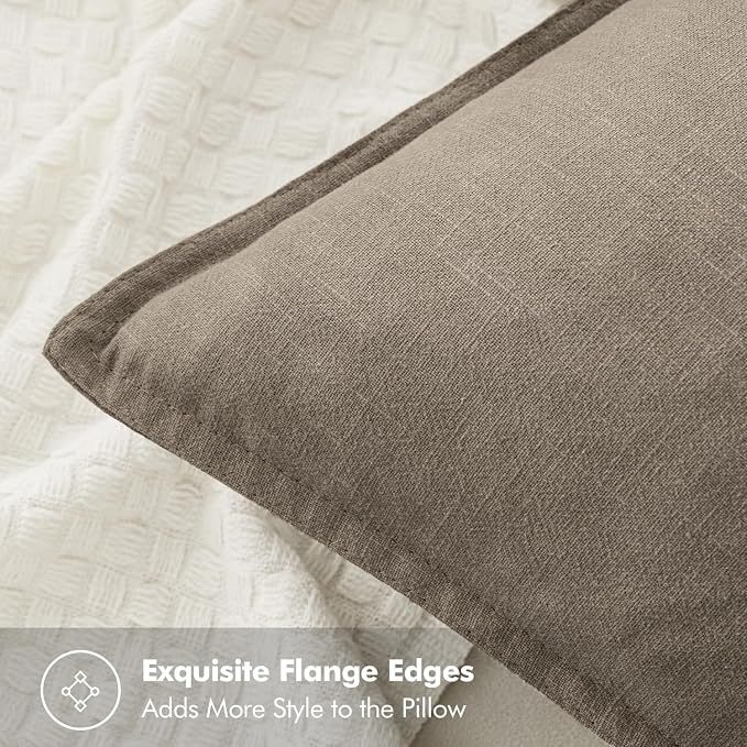 MIULEE Decorative Linen Pillow Covers 20x20 Inch Tan TaupeBoho Farmhouse - Image 2