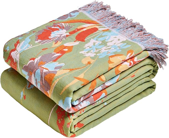 MSGKV Boho Throw Blanket 50"x60" Floral 100% Cotton Blanket by MSGKVHomeTextiles