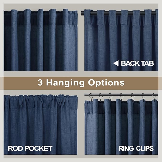 Pitalk 60 Inch Wide Curtains for Living Room 2 Panel Back Tab Pocket Drape Semi - Image 5