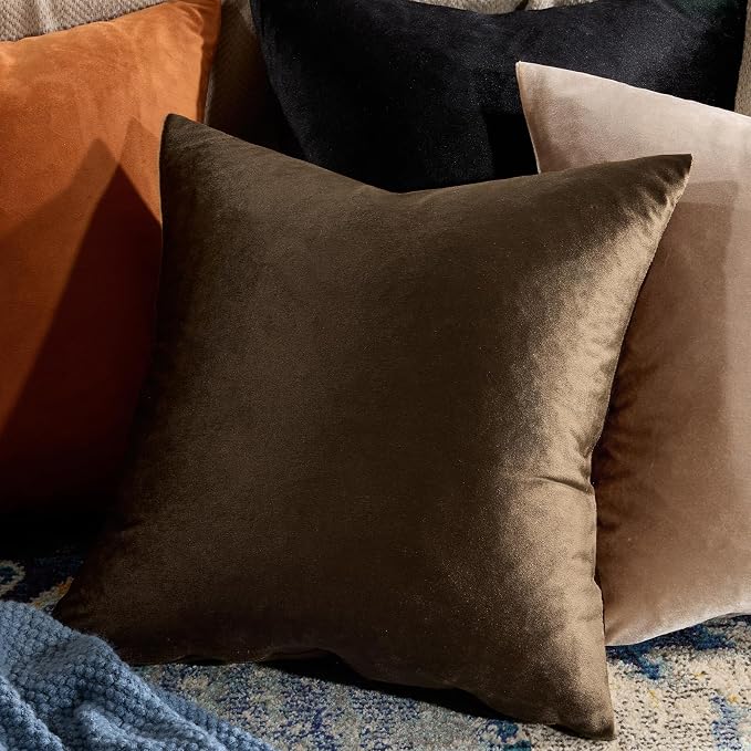 GIGIZAZA Brown Velvet Pillow Covers 22x22, Square Solid Throw Pillow Covers - Image 9