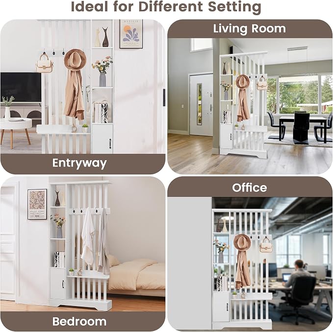 Room Divider with Shelves, Wall Room Divider Bookshelf, Freestanding Wood - Image 9