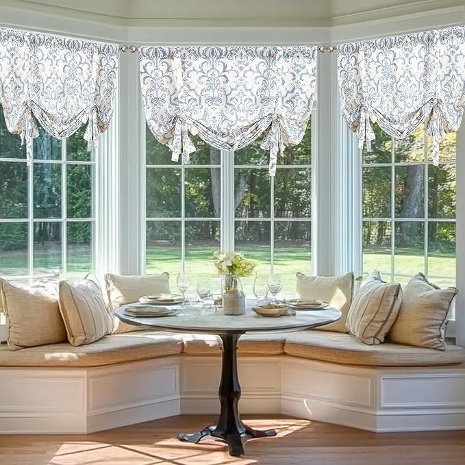 jinchan Linen Tie Up Valance for Flax Floral Drapes Vintage Farmhouse Medallion - Image 3