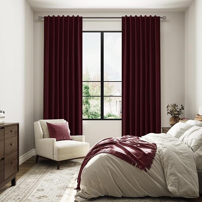 Burgundy 100% Blackout Linen Curtains 72 Inch Length 2 Panels Set - Image 8