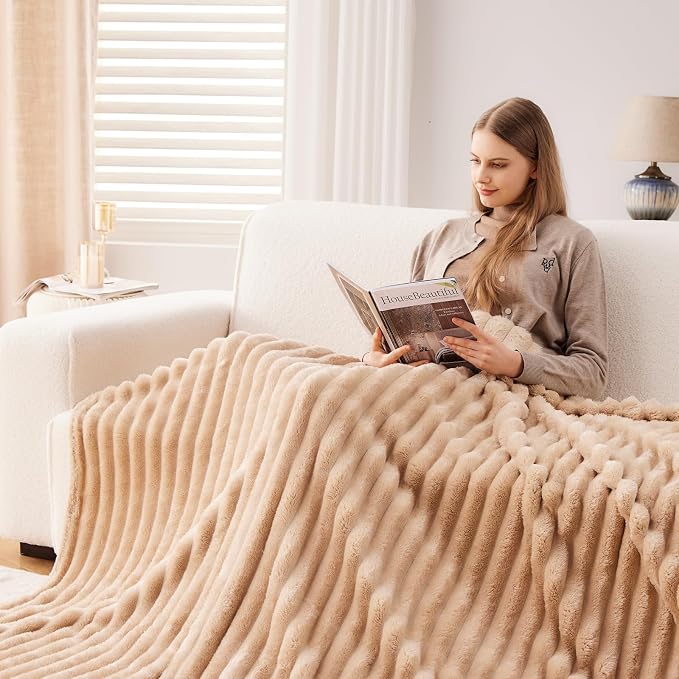 NEWCOSPLAY Super Soft Twin Blanket Brown Premium Silky Flannel Fleece 3D Ribbed - Image 3