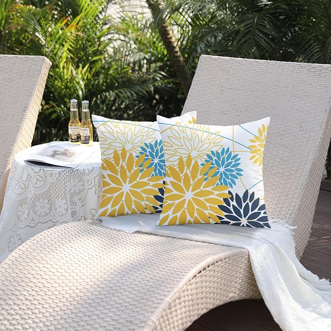 DFXSZ Yellow and Grey Floral Pillow Covers 16x16 Set of 2 Outdoor Waterproof - Image 5