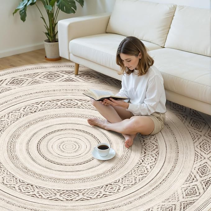 cotiled 8x8 Round Area Rug Living Room: Washable Boho Rugs - Image 5
