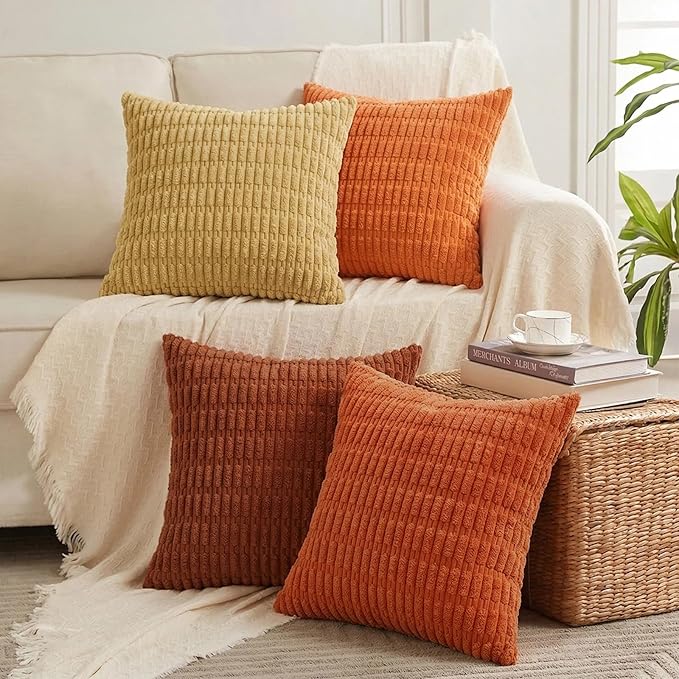 Fancy Homi Set of 4 Burnt Orange Fall Boho Decorative Throw Pillow Covers 22x22 by Fancy+Homi
