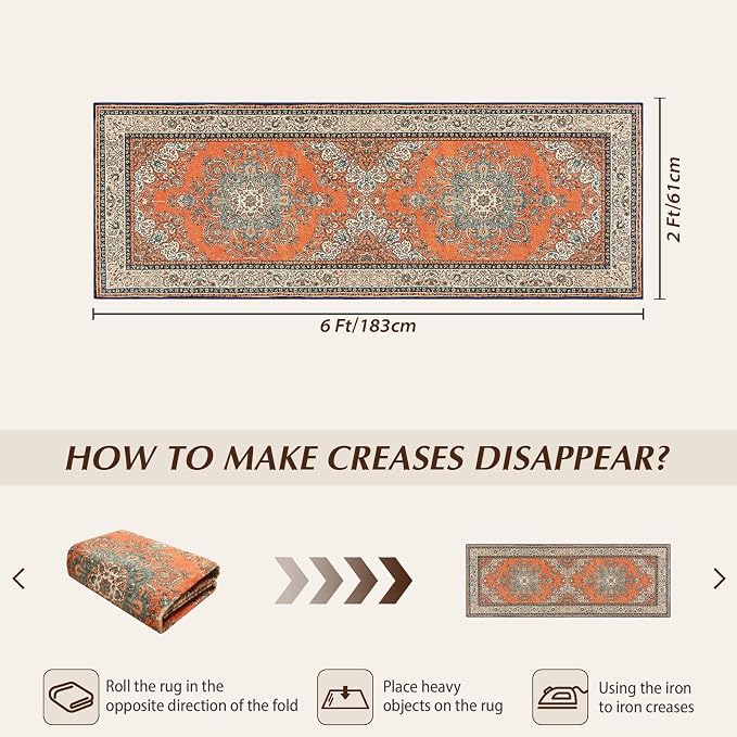 Runner Rug for Bedroom, 2x6 Non-Slip Vintage Area Rug, Machine Washable Boho - Image 2
