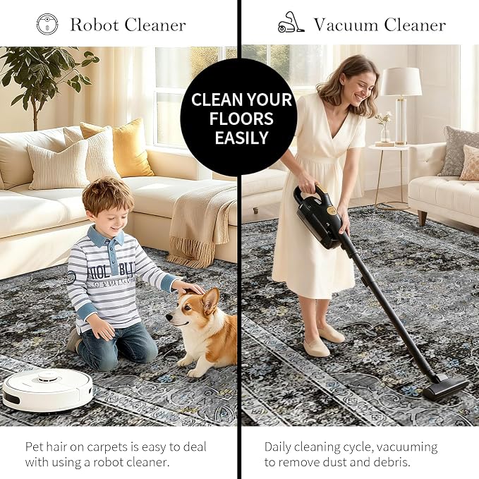 4x6 Area Rugs for Living Room, Small Washable Black Rugs, Entryway Non Slip Rug - Image 6