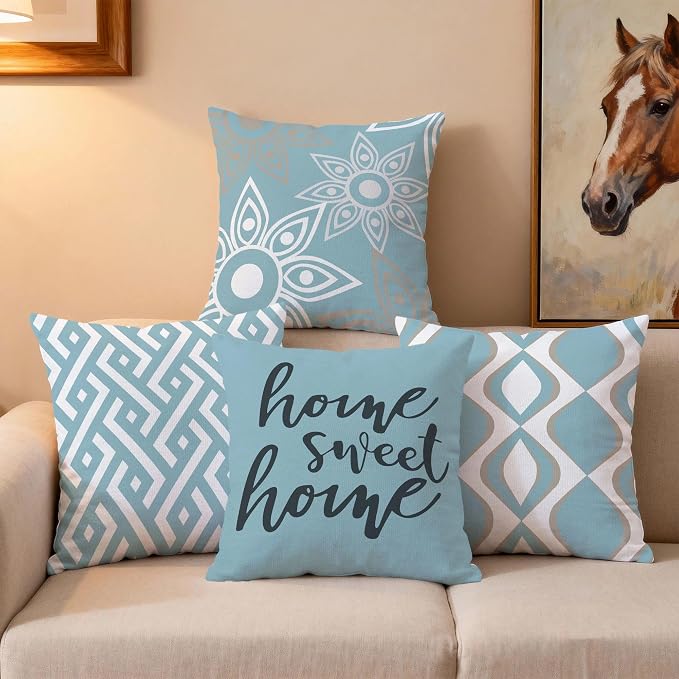 Hexagram Blue Geometric Pillow Covers 18x18 Set of 4, Decorative Outdoor Modern - Image 7