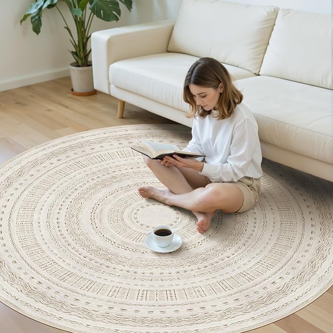 cotiled 6x6 Round Area Rug Living Room: Washable Boho Rugs - Image 5